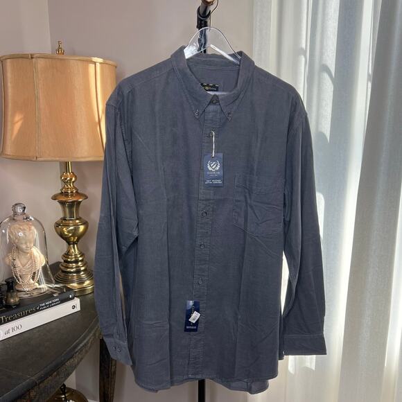 Club Room XXL Gray Corduroy Button Down Long Sleeve Casual Shirt New - Picture 1 of 6